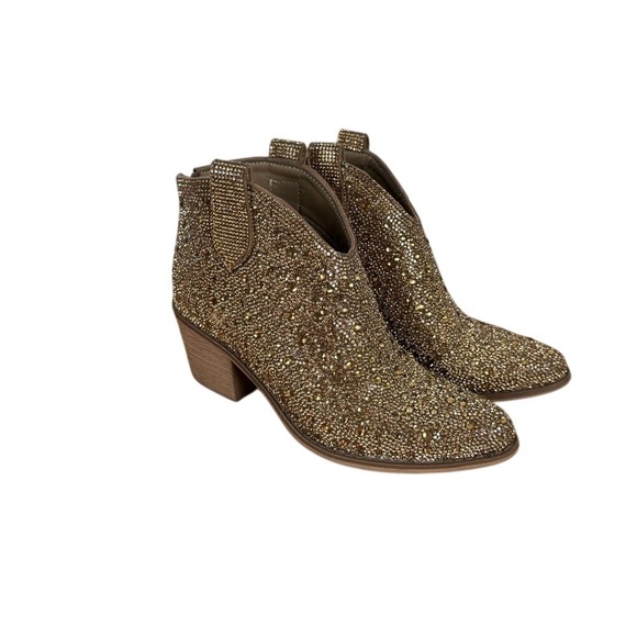 Pierre Dumas Shoes - Pierre Dumas Gold Rhinestone Ankle Boots 6.5 Western Glam Sparkle Booties
